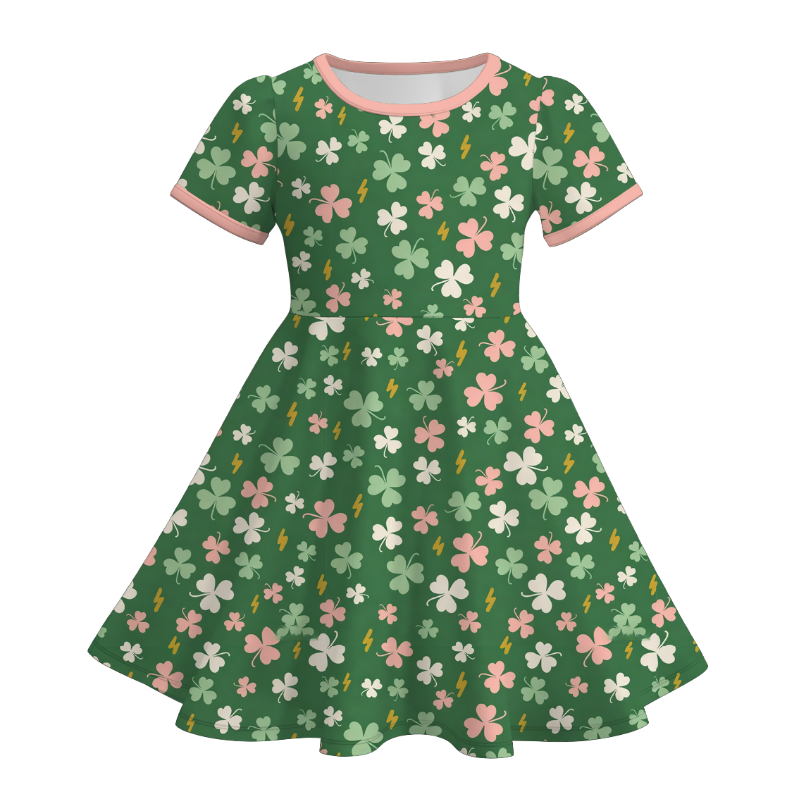 (Pre Order)Girls St. Patrick's Day Shamrock Print Dress