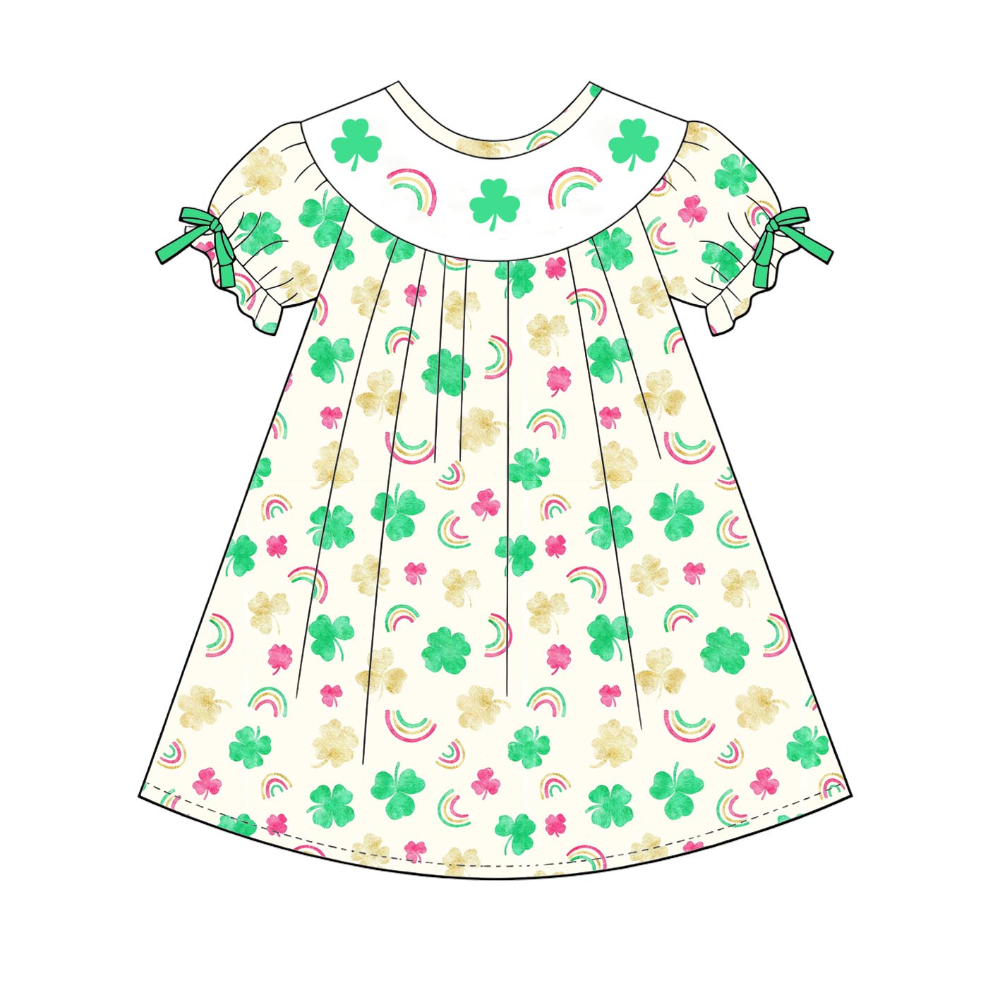 (Pre Order)Sisters St. Patrick's Day Shamrock Embroidery Smocked Dress&Romper