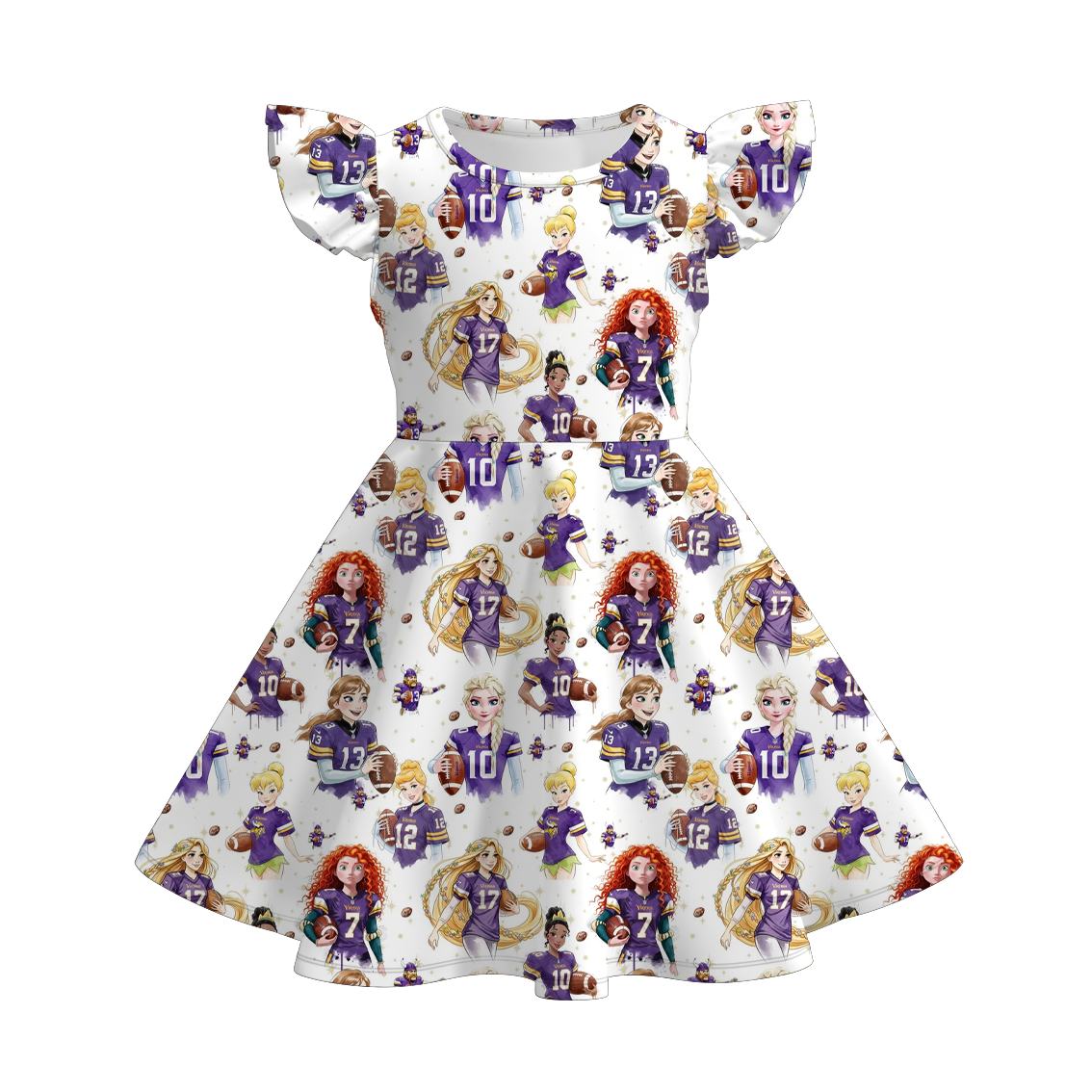 (Pre Order)Girls Football Princess Print Flying Sleeves Dress