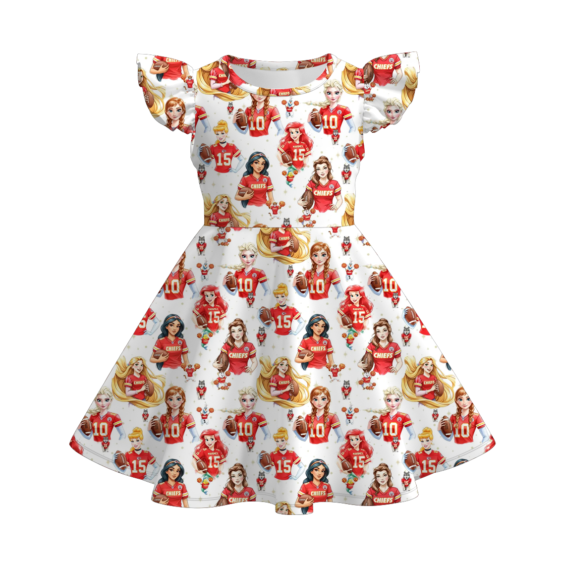 (Pre Order)Girls Football Princess Print Flying Sleeves Dress