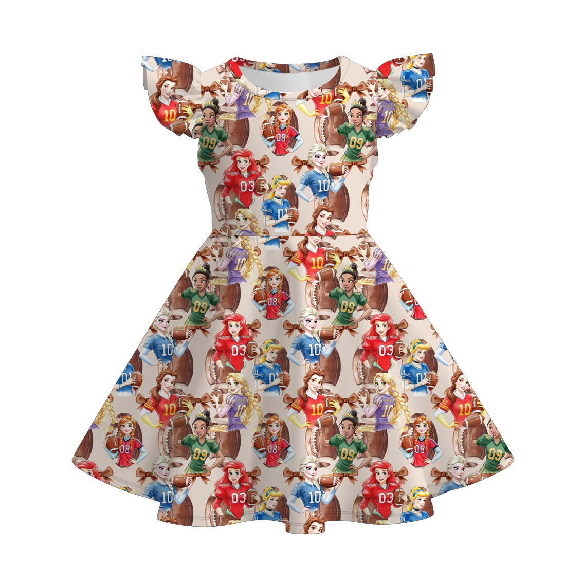 (Pre Order)Girls Football Princess Print Flying Sleeves Dress