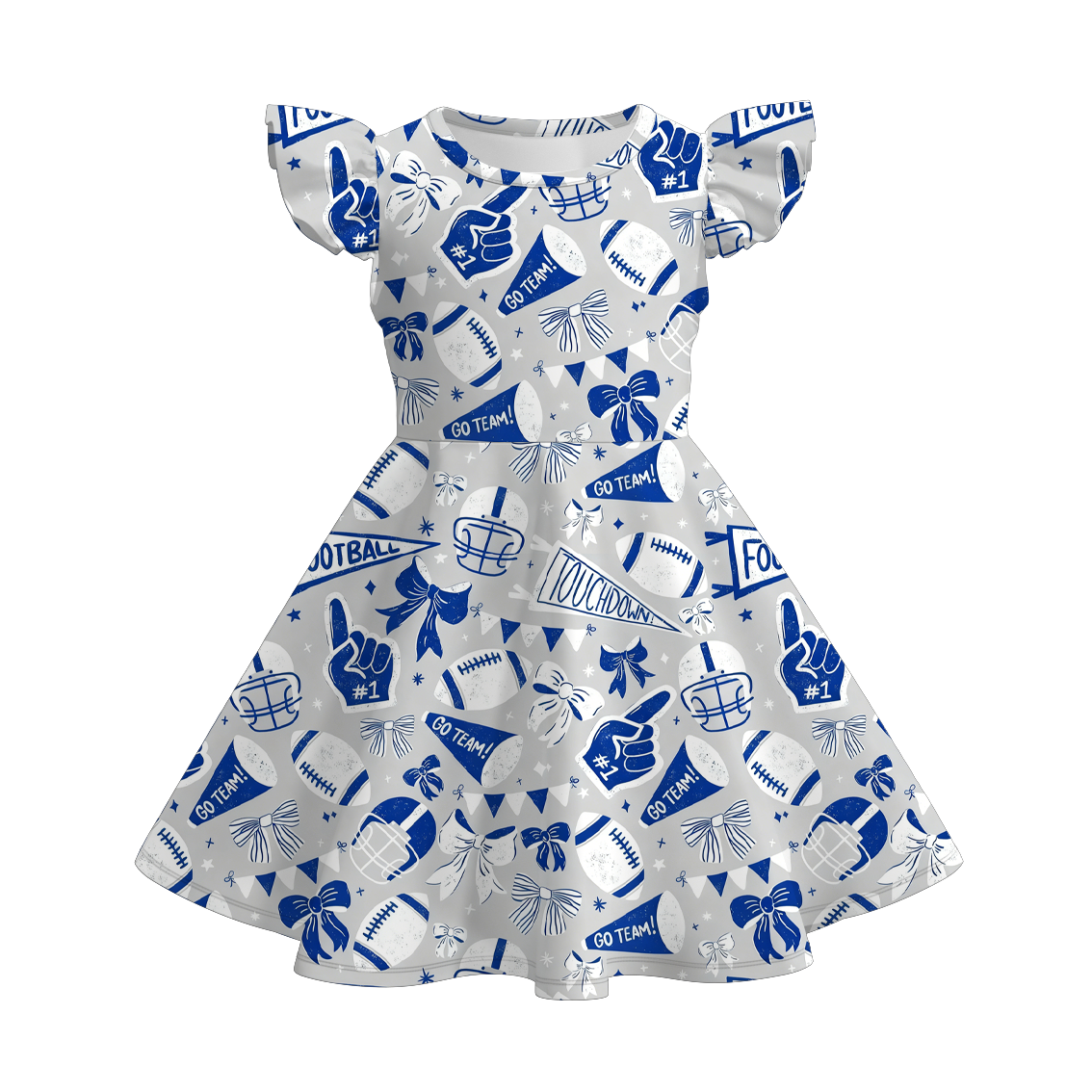 (Pre Order)Girls Football Princess Print Flying Sleeves Dress