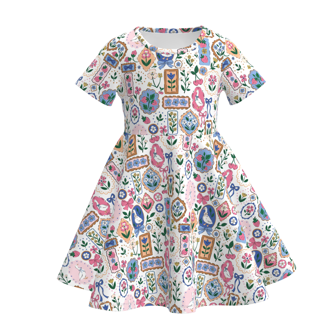 (Pre Order)Girls Spring&Summer Goose Print Dress