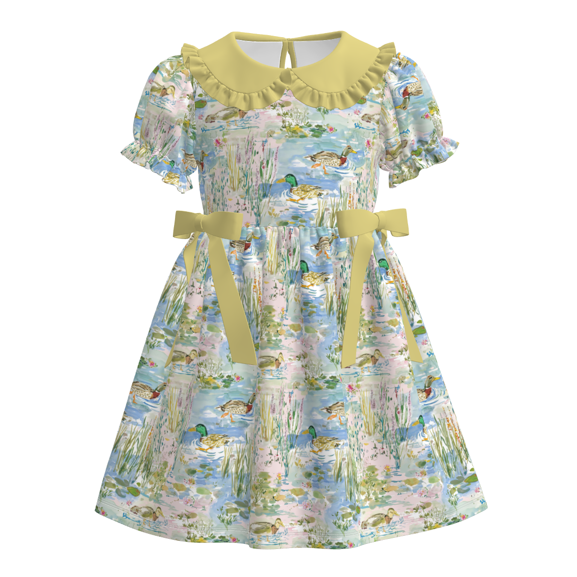 (Pre Order)Girls Spring&Summer Goose Print Doll Collar Dress