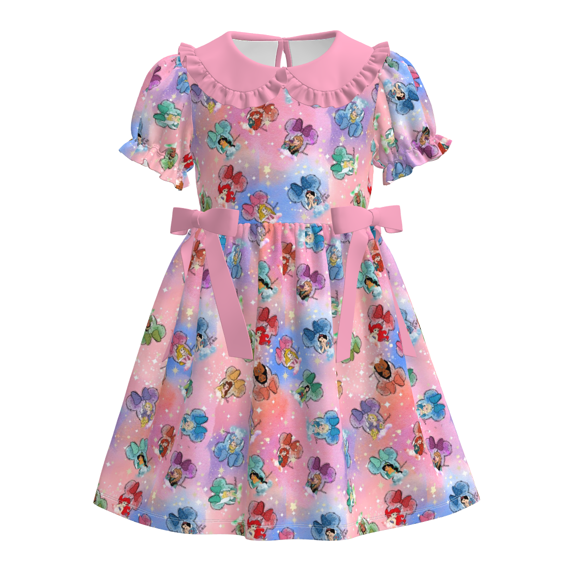 (Pre Order)Girls Spring&Summer Princess Print Doll Collar Dress