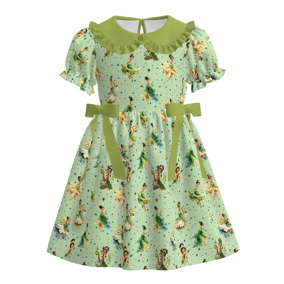 (Pre Order)Girls Spring&Summer Princess Print Doll Collar Dress