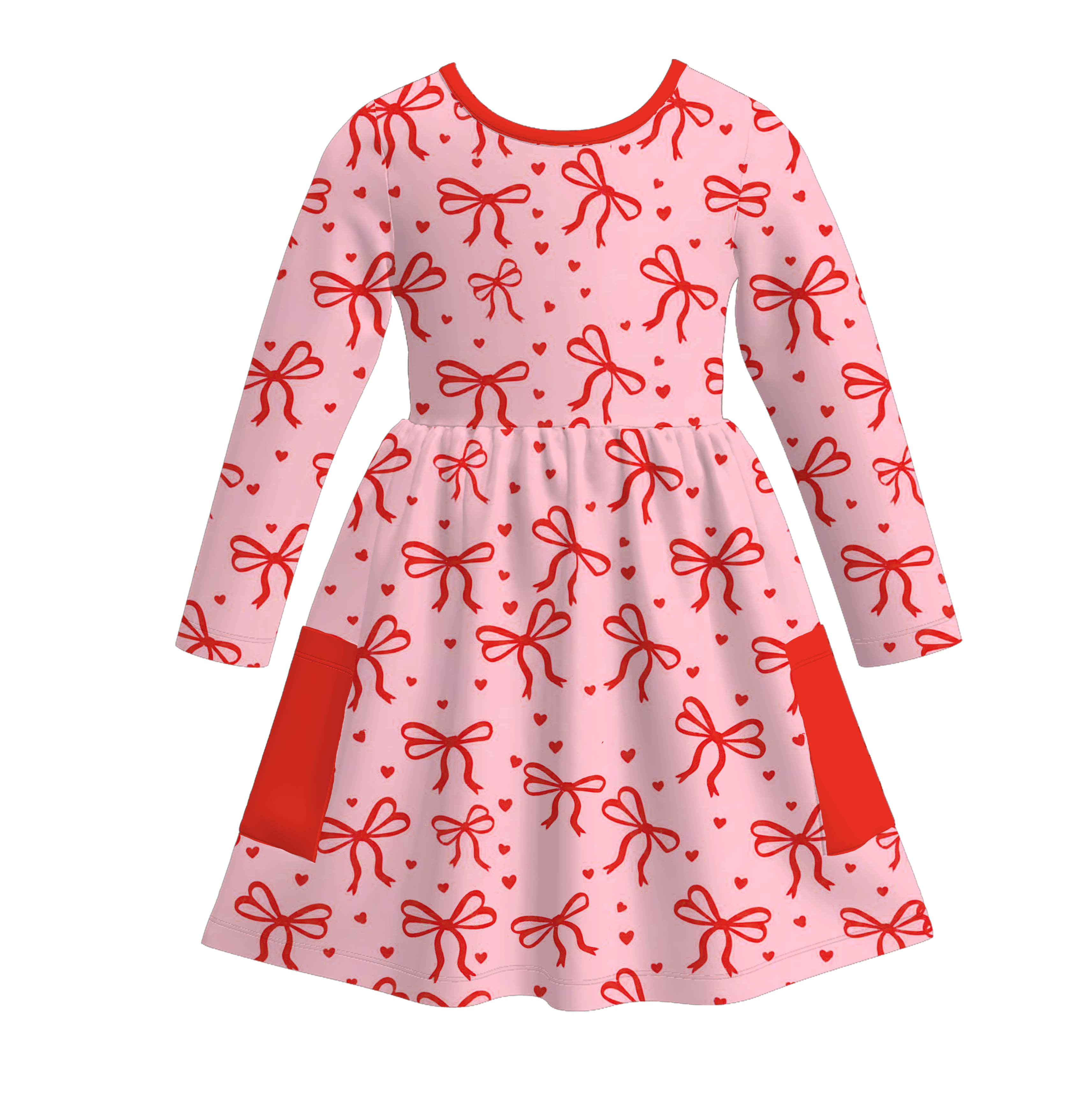 (Pre Order)Girls Valentine's Day Bow Print Dress with Pockets