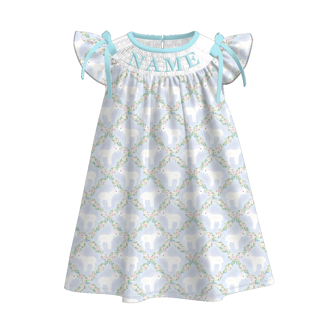 (Pre Order)Sisters Easter Sheep Embroidery Smocked Dress&Romper