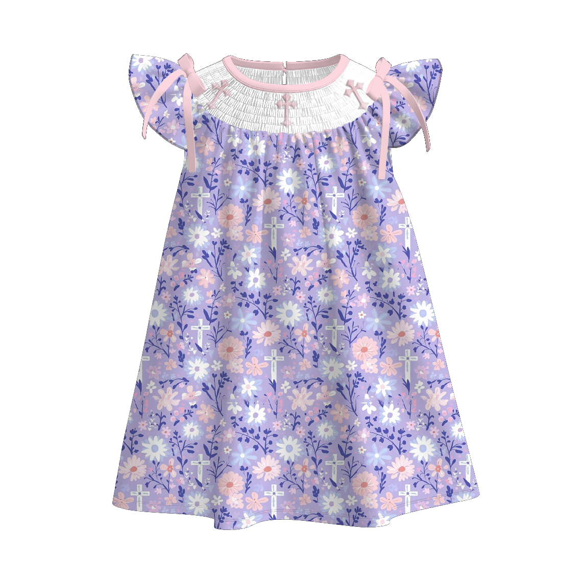 (Pre Order)Sisters Easter Cross Embroidery Smocked Dress&Romper