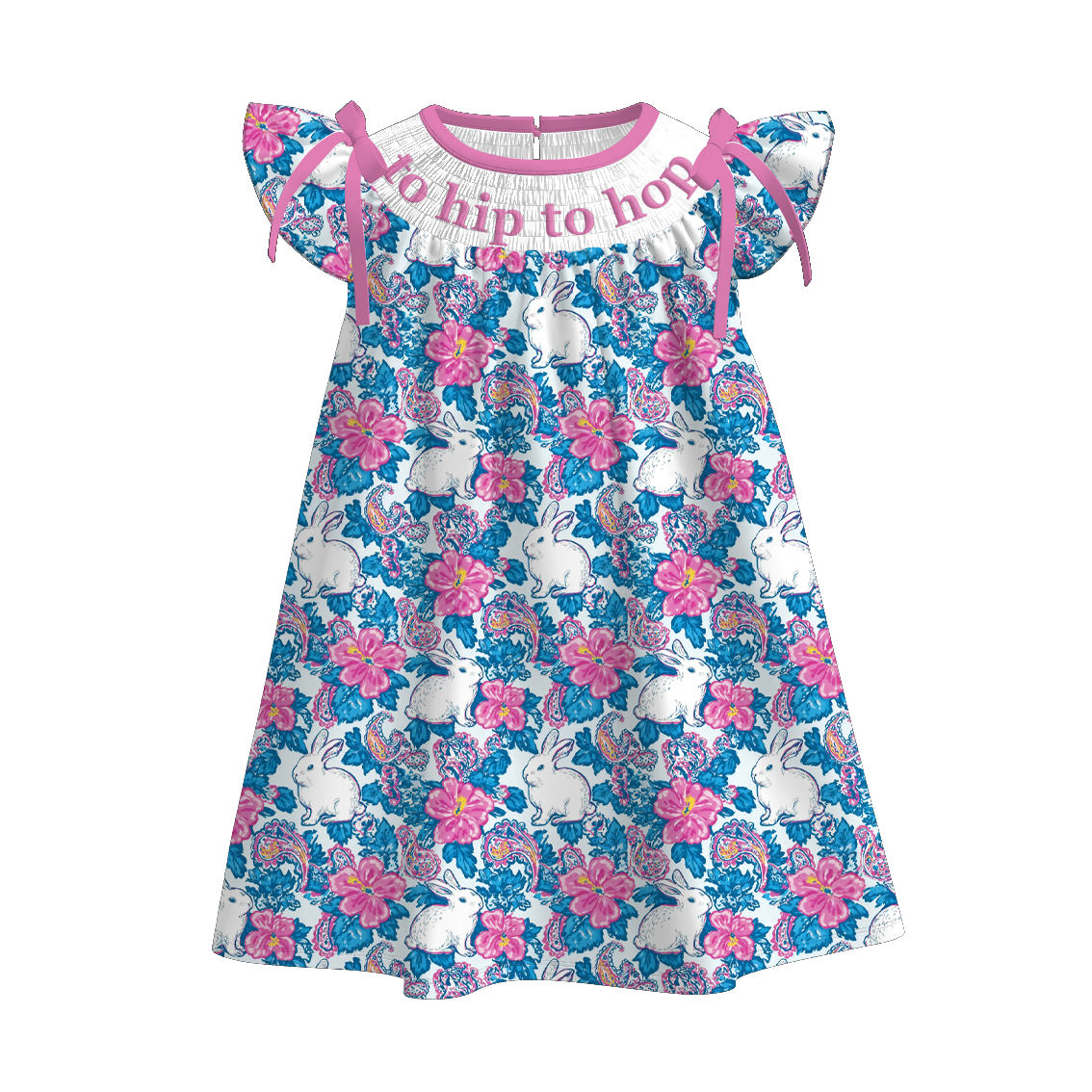 (Pre Order)Sisters Easter Bunny Embroidery Smocked Dress&Romper