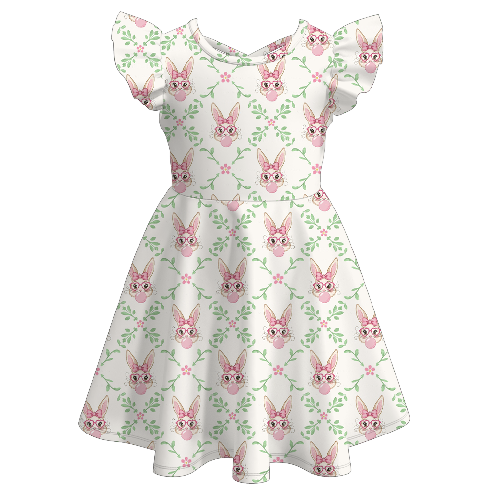 (Pre Order)Girls Easter Bunny&Bow Print Dress