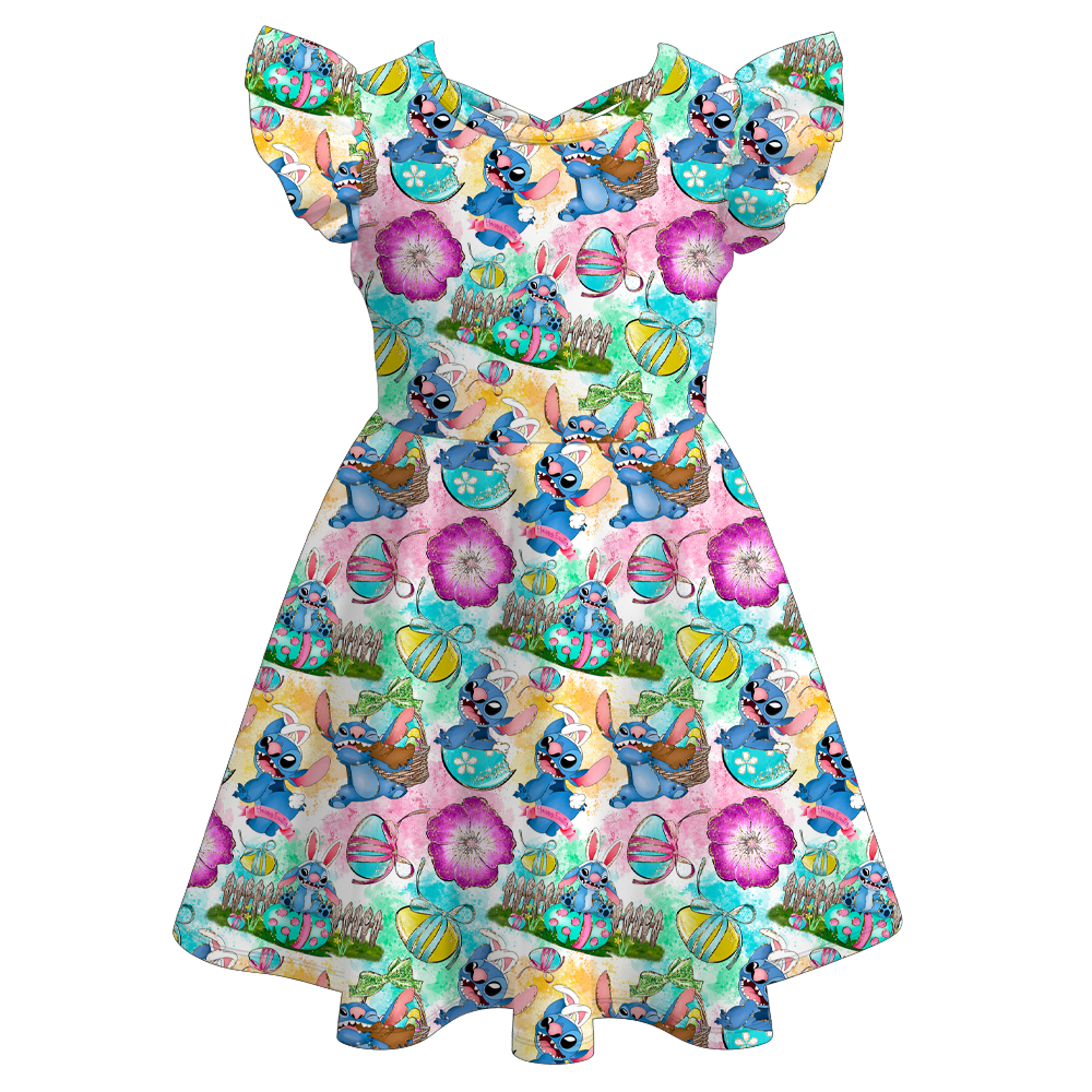 (Pre Order)Girls Easter Cartoon&Princess Print Dress