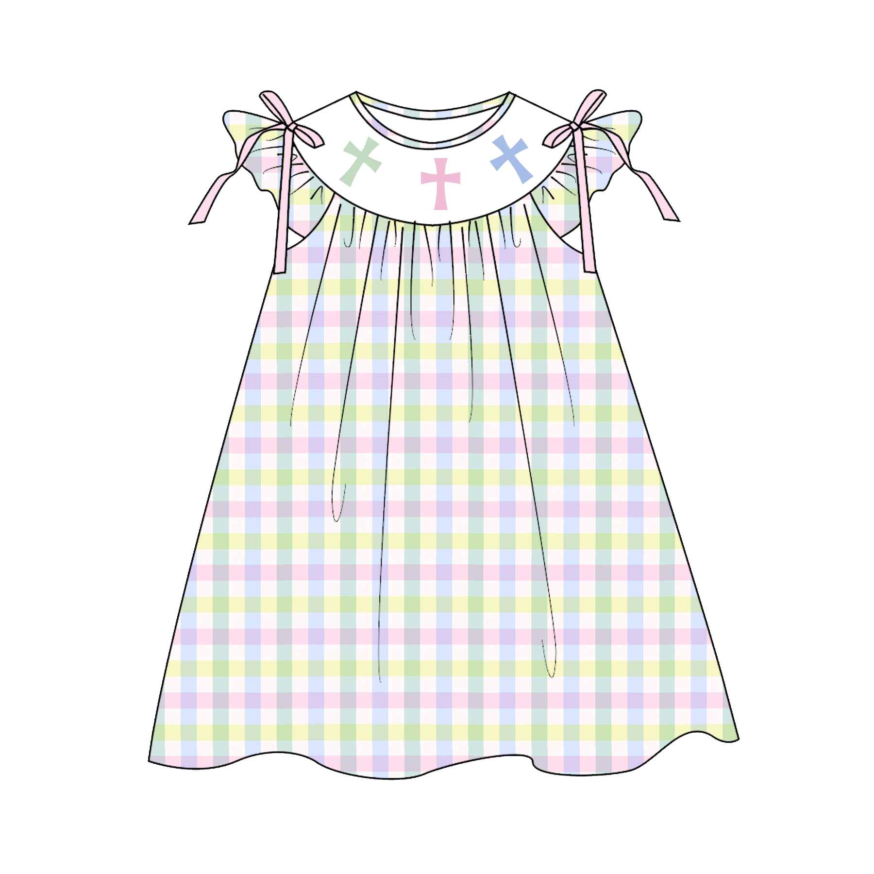 (Pre Order)Sisters Easter Cross Embroidery Smocked Dress&Romper