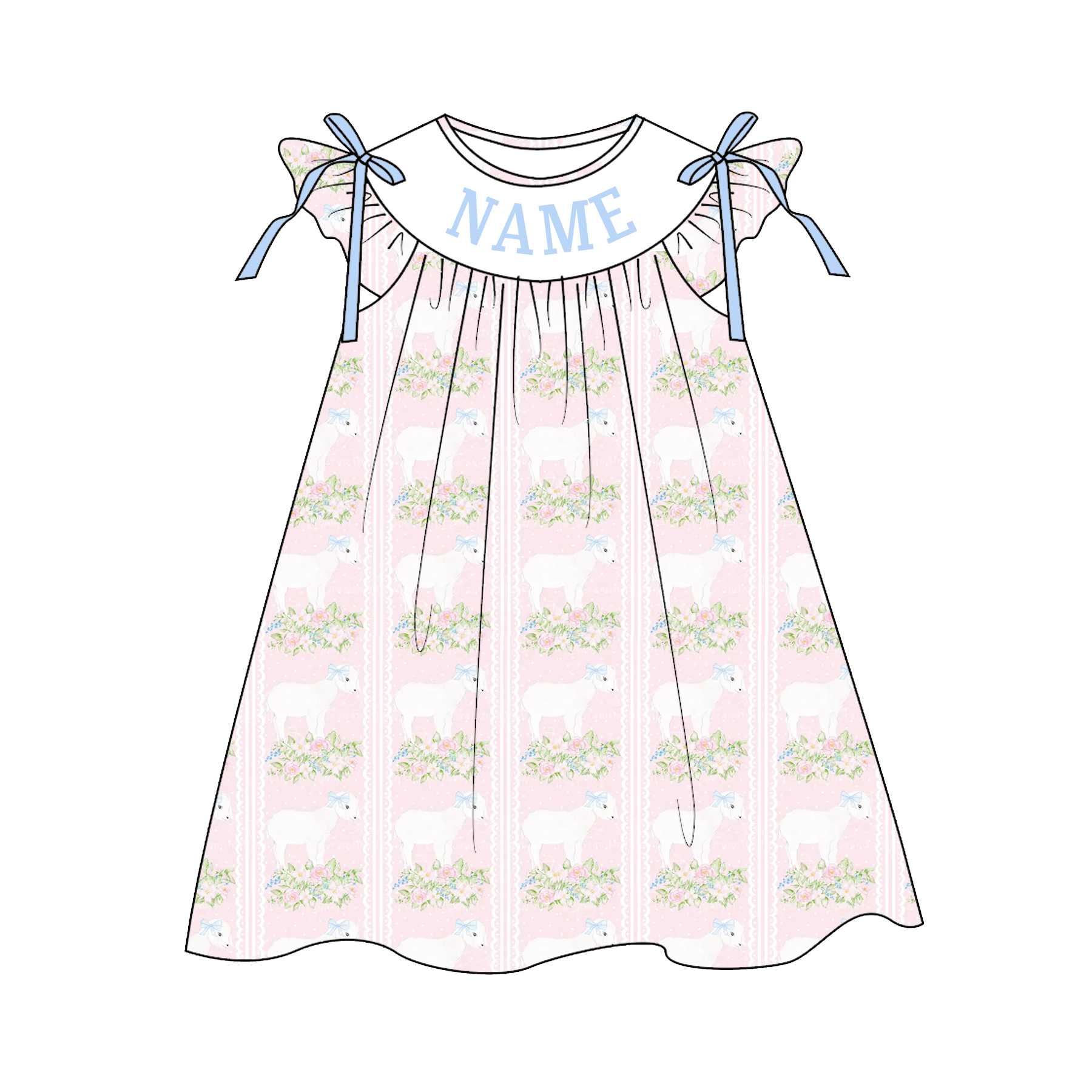 (Pre Order)Sisters Easter Sheep Embroidery Smocked Dress&Romper