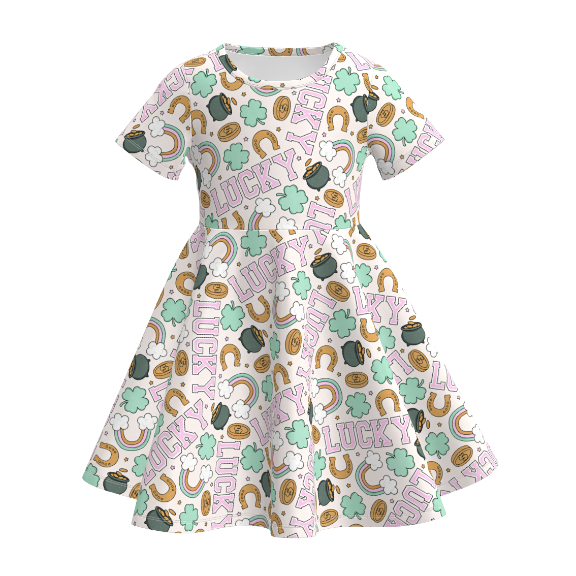 (Pre Order)Girls St. Patrick's Day Shamrock Print Dress