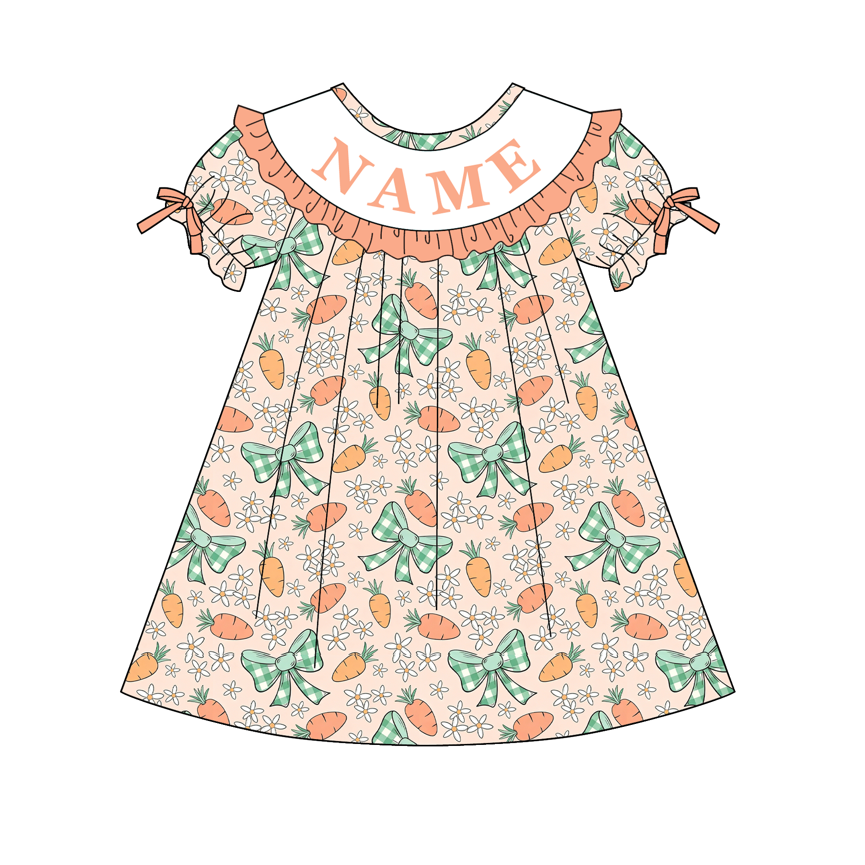(Pre Order)Sisters Easter Carrot Embroidery Smocked Dress&Romper