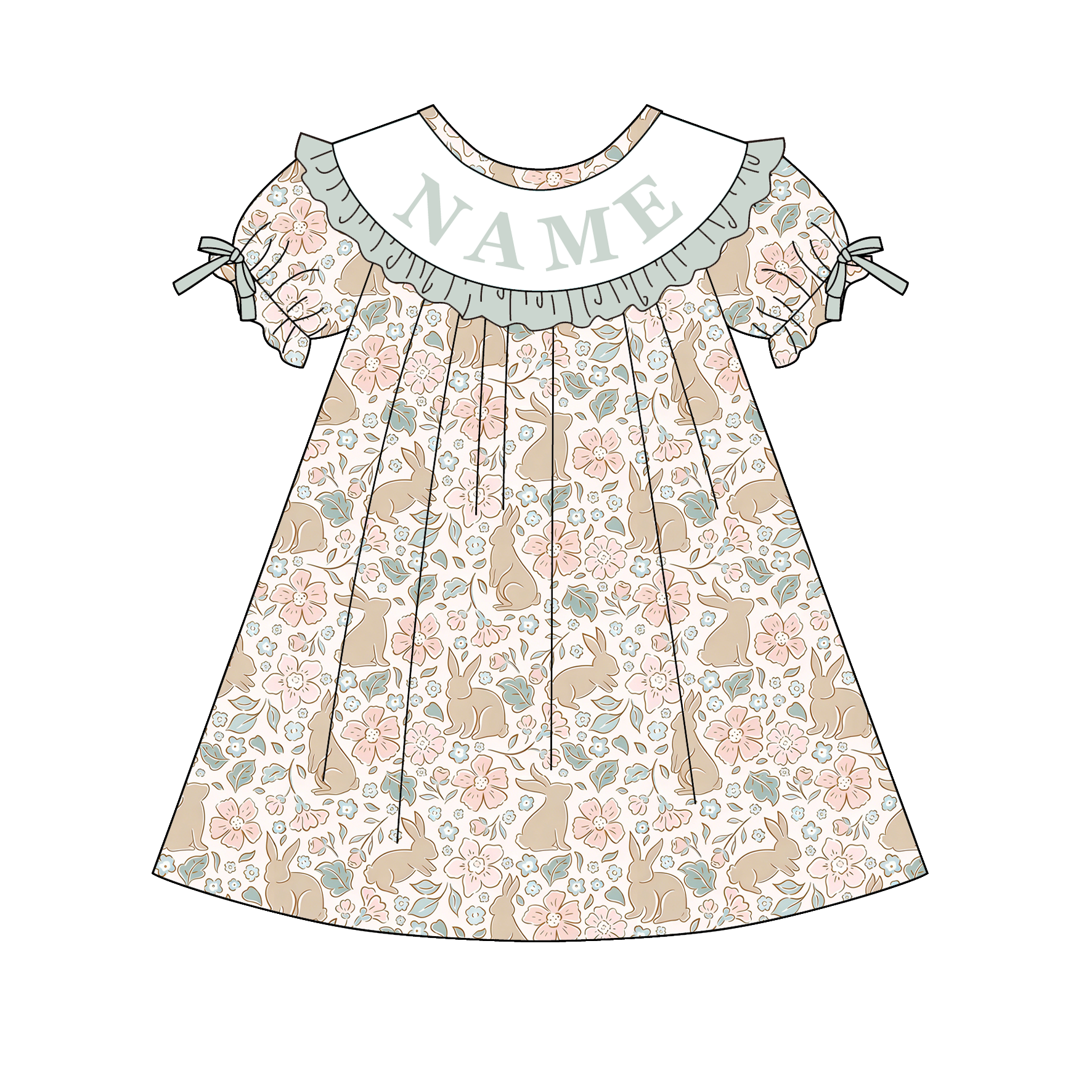 (Pre Order)Sisters Easter Bunny Embroidery Smocked Dress&Rompr - Customized name
