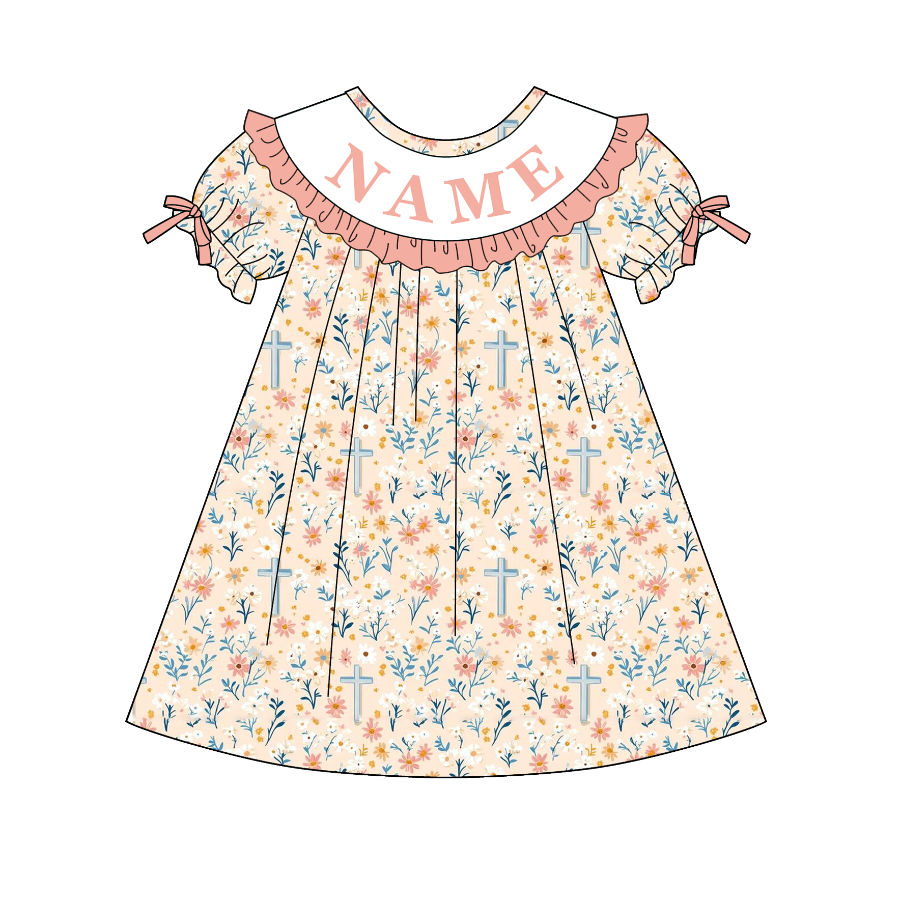 (Pre Order)Sisters Easter Floral Embroidery Smocked Dress&Romper - Customized name
