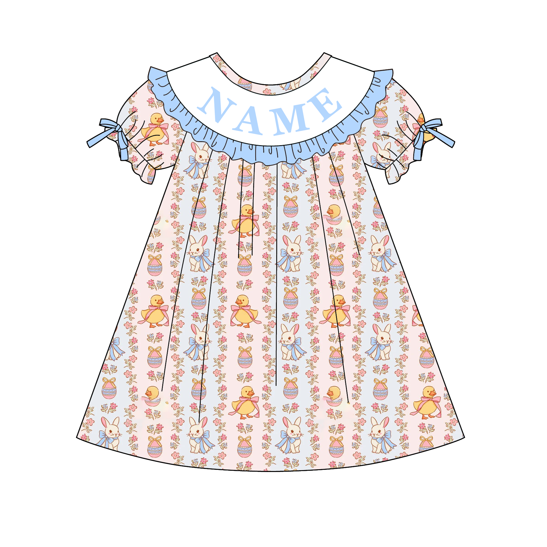 (Pre Order)Sisters Easter Bunny Embroidery Smocked Dress&Romper - Customized name