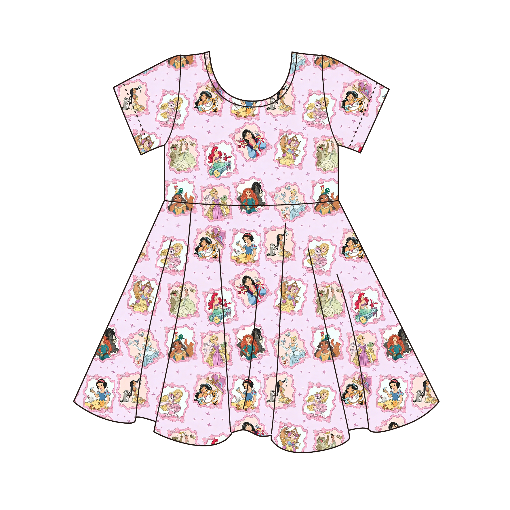 (Pre Order)Girls Spring&Summer Princess Print Dress&Skort Set