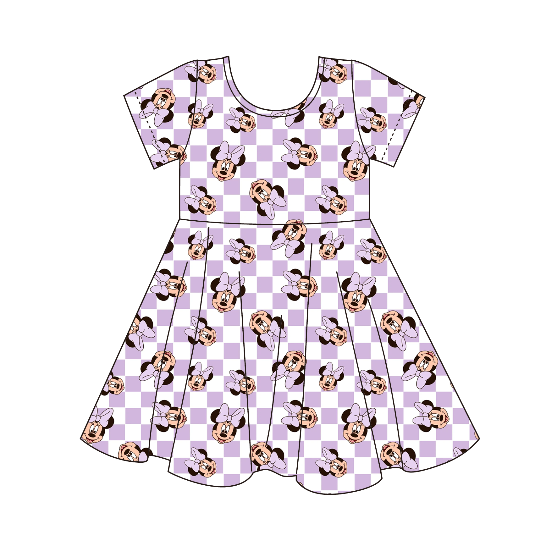 (Pre Order)Girls Spring&Summer Cartoon Print Dress&Skort Set
