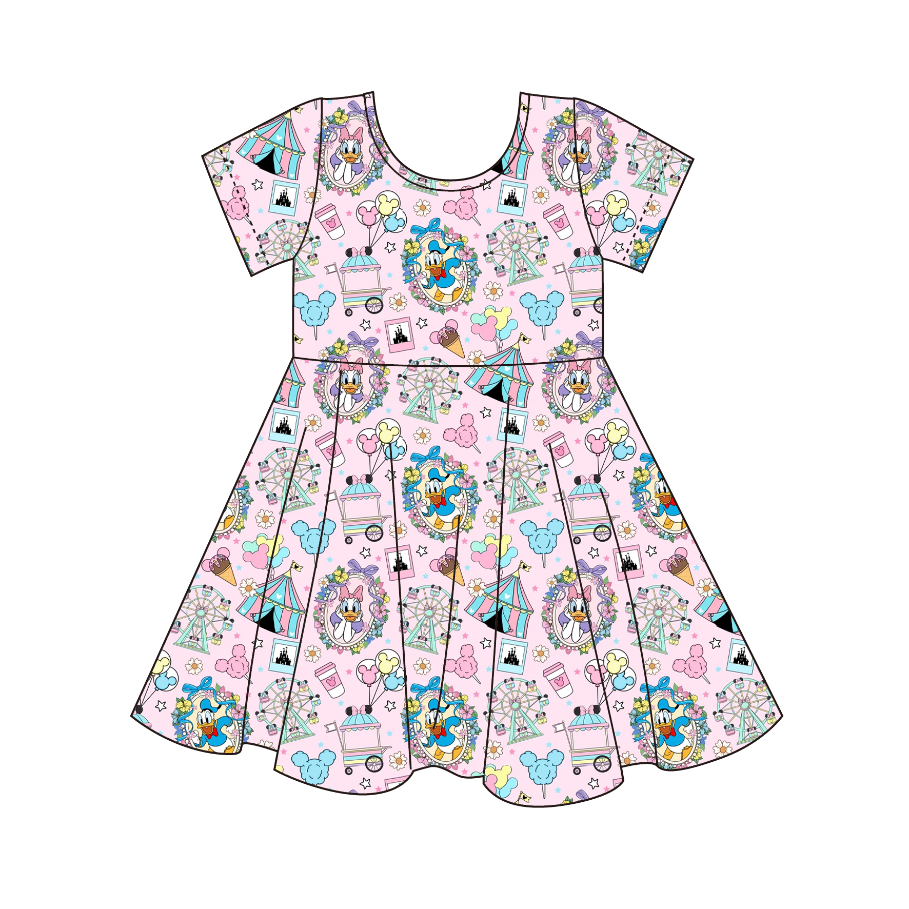 (Pre Order)Girls Spring&Summer Cartoon Print Dress&Skort Set