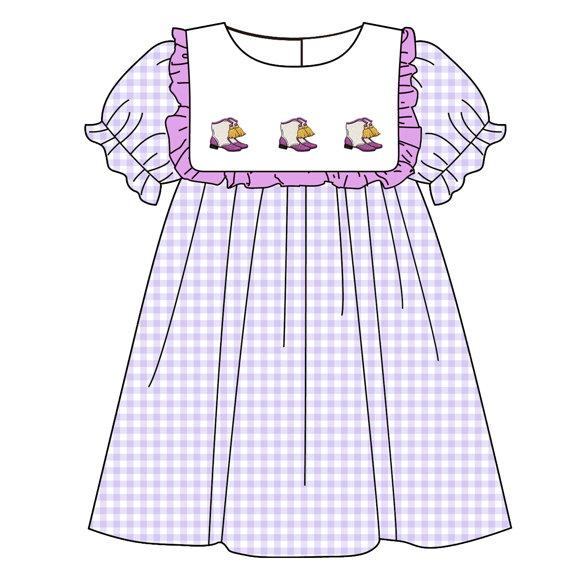 (Pre Order)Sisters Mardi Gras Boots Embroidery Dress&Romper