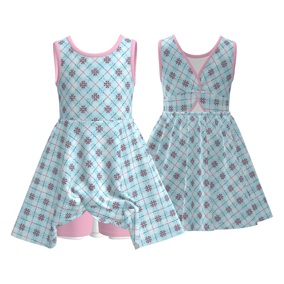 (Pre Order)Girls Spring&Summer Plaid Print Skort Dress