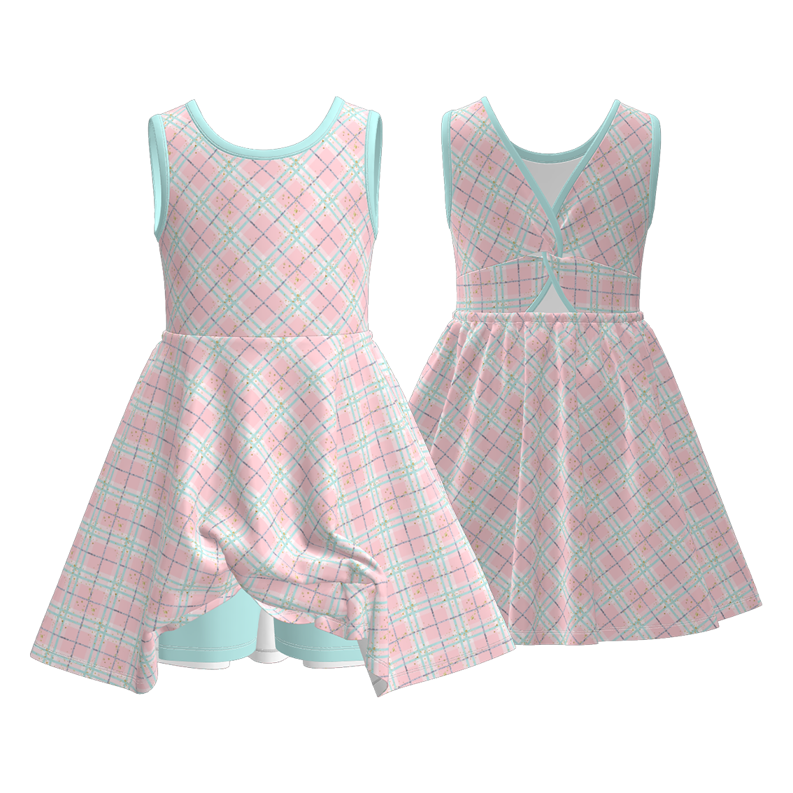(Pre Order)Girls Spring&Summer Plaid Print Skort Dress