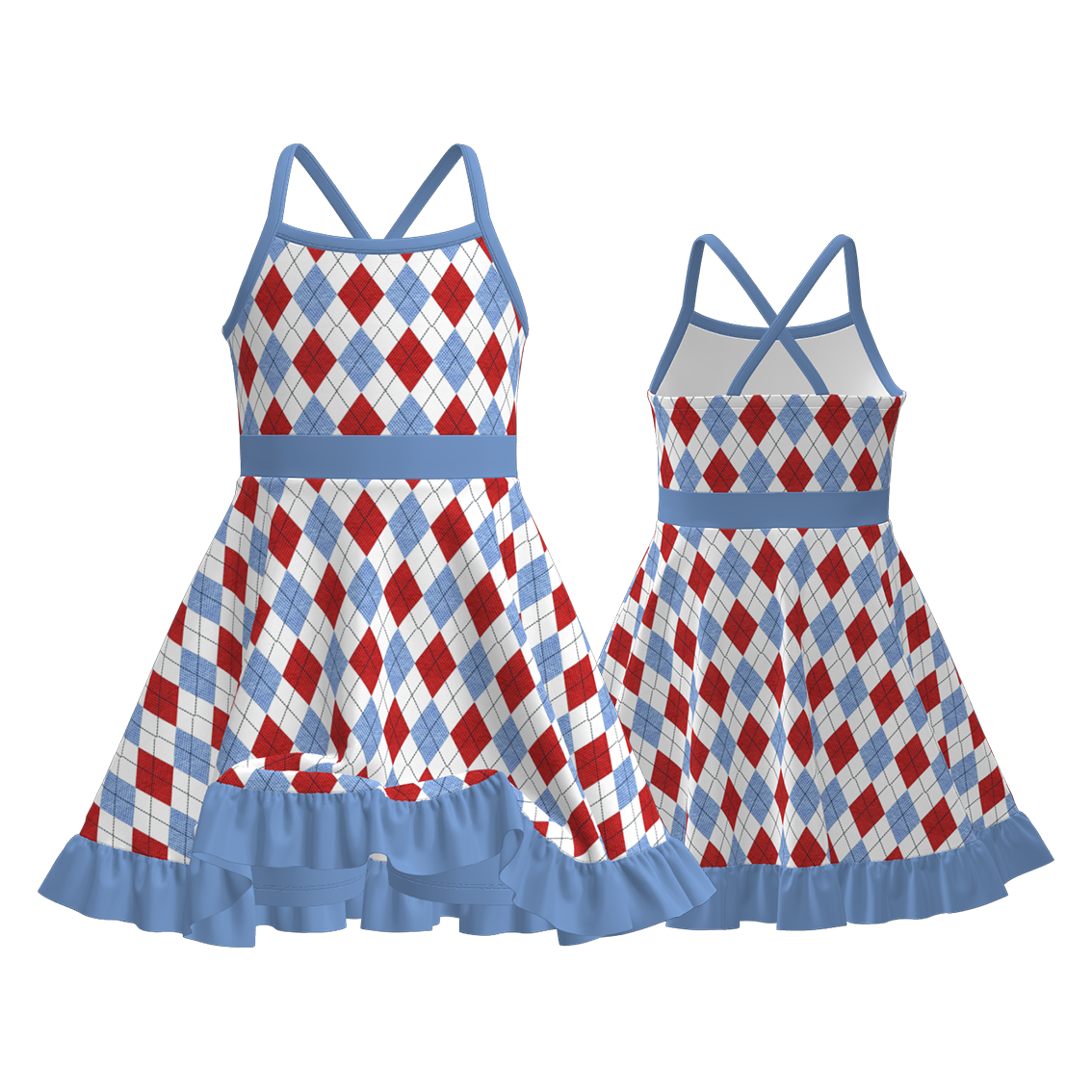 (Pre Order)Girls Spring&Summer Plaid Print Skort Dress