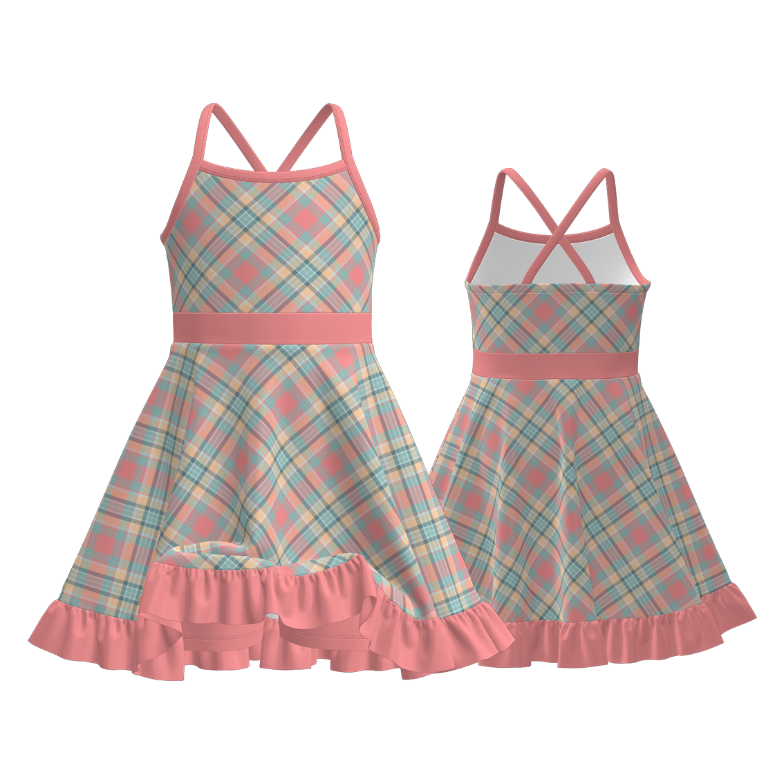 (Pre Order)Girls Spring&Summer Plaid Print Skort Dress