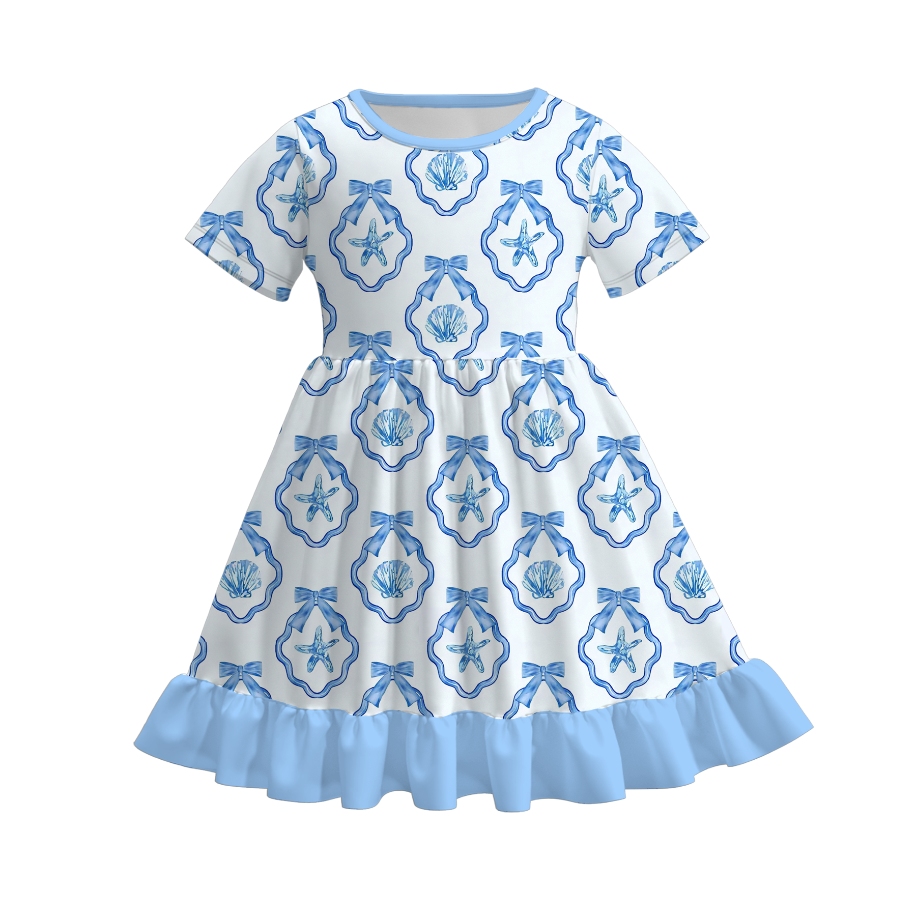 (Pre Order)Girls Spring&Summer Seashell Print Dress&Set