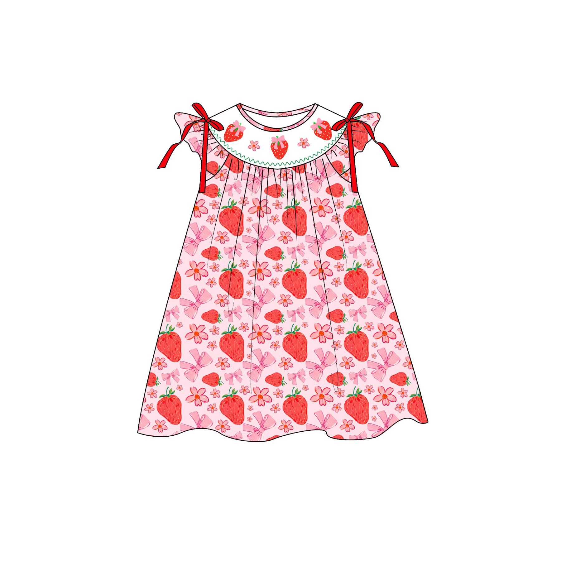 (Pre Order)Sisters Spring&Summer Strawberry Embroidery Smocked Dress&Romper