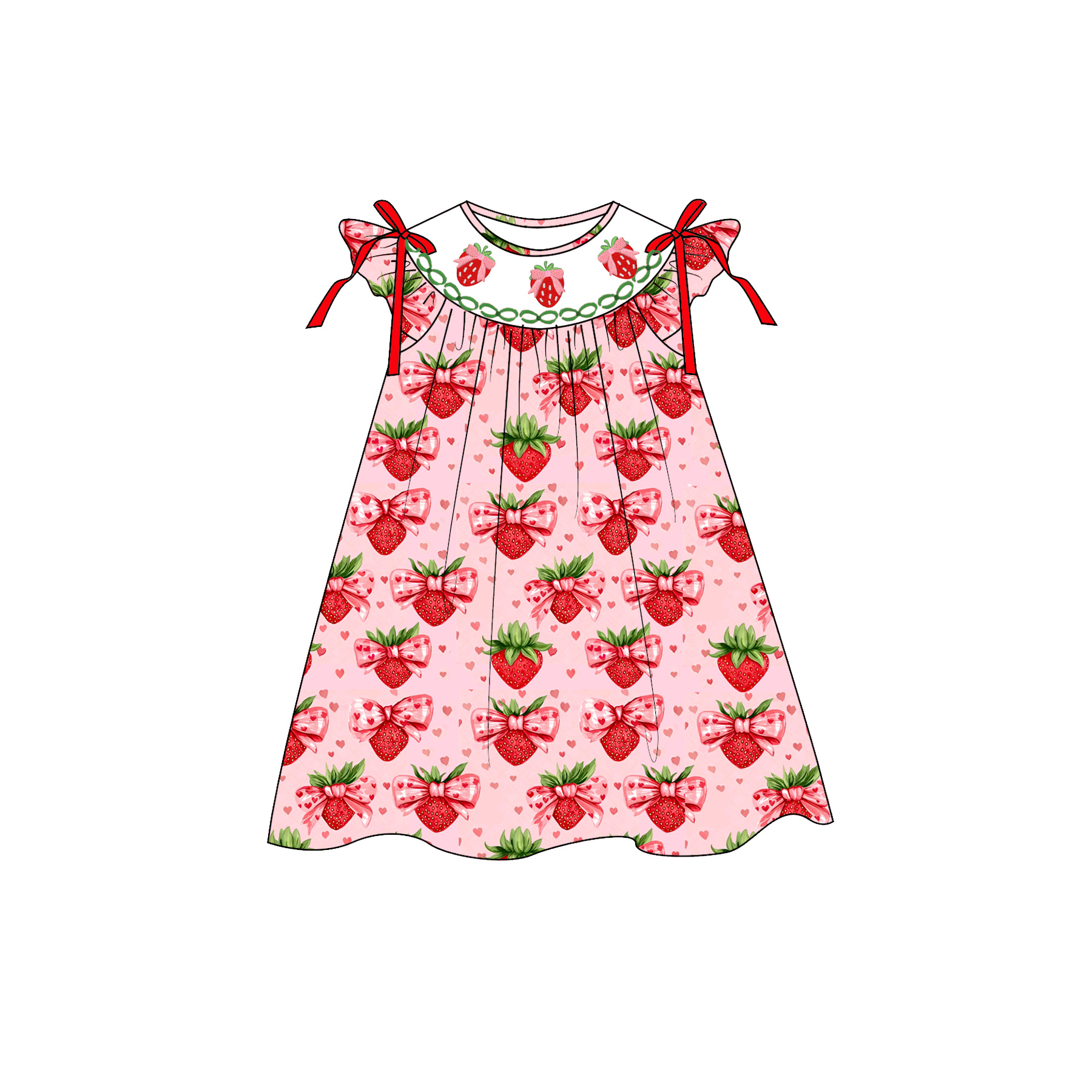 (Pre Order)Sisters Spring&Summer Strawberry Embroidery Smocked Dress&Romper