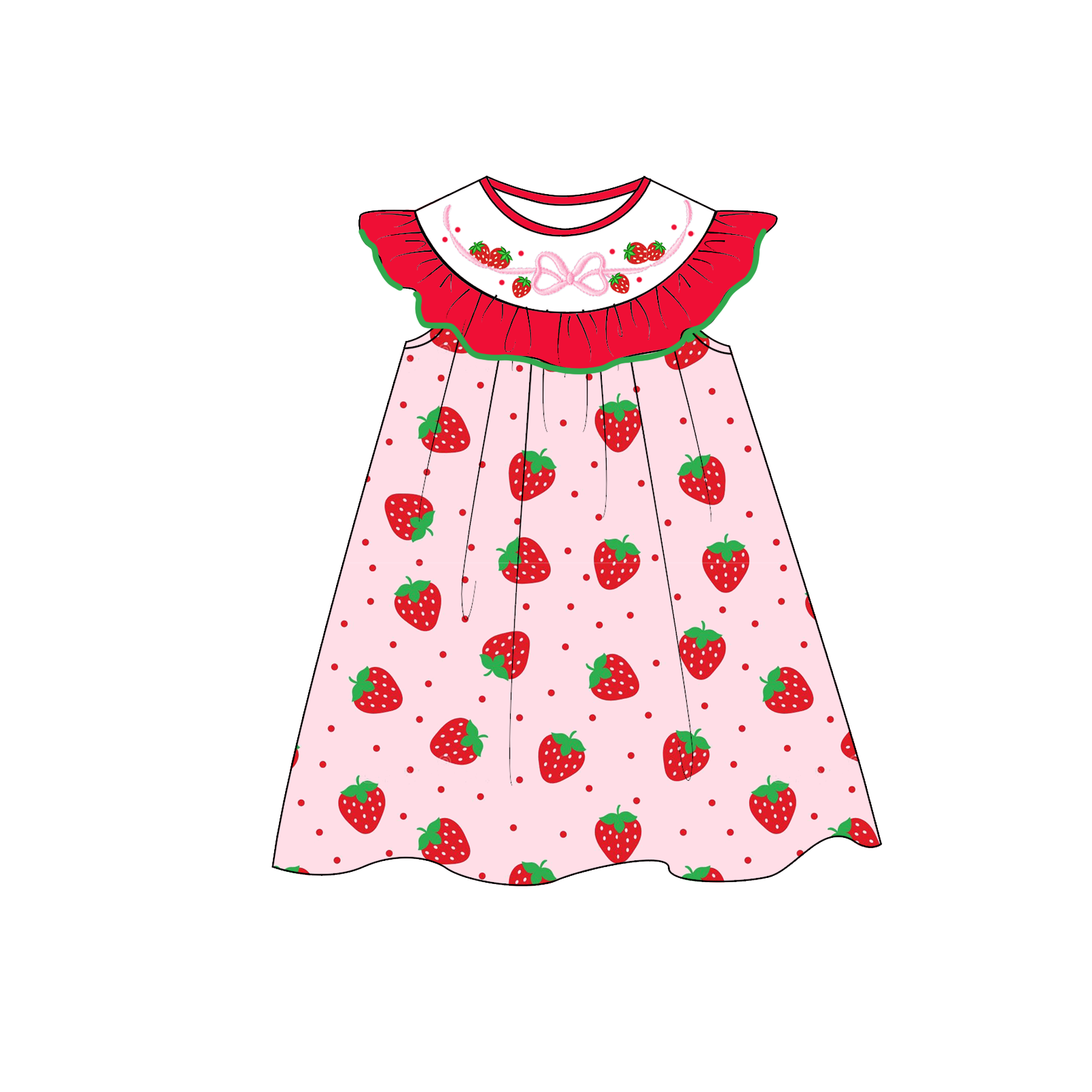 (Pre Order)Sisters Spring&Summer Strawberry Embroidery Smocked Dress&Romper