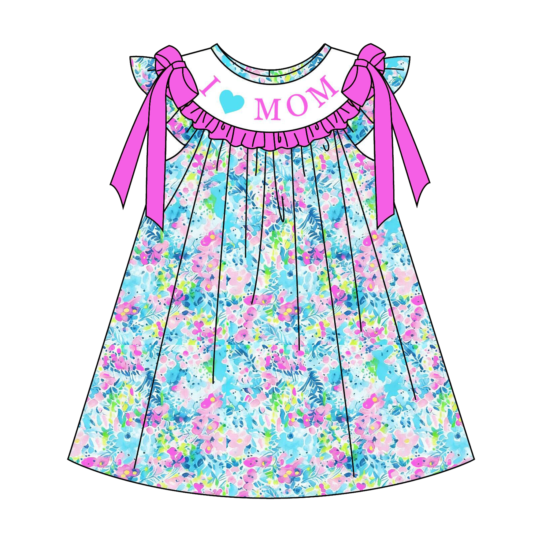 (Pre Order)Sisters“I♥MAMA”Embroidery Smocked Dress,Shorts Set&Romper