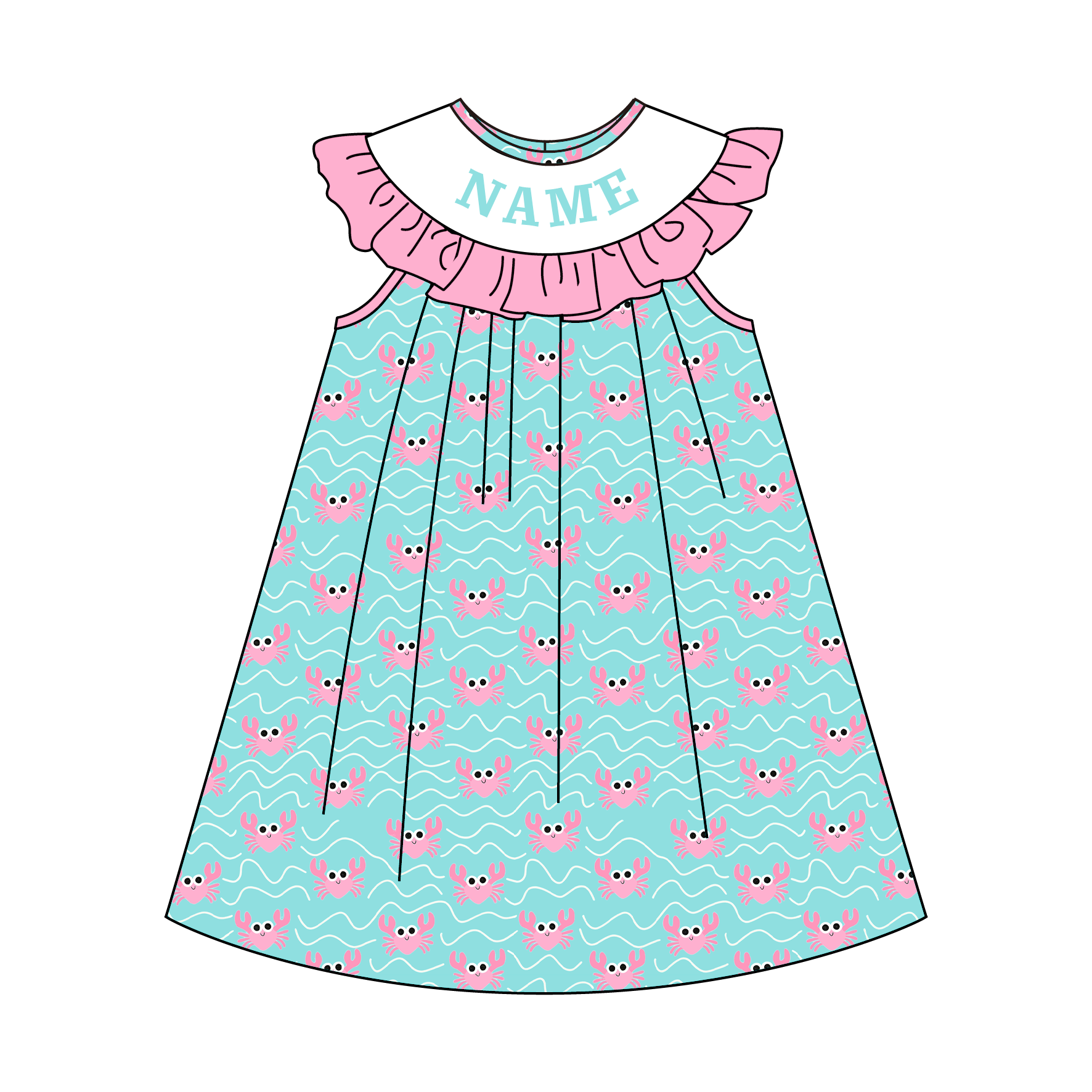 (Pre Order)Sisters Spring&Summer Crab Embroidery Smocked Dress,Bloomer Set&Romper-Customized Name