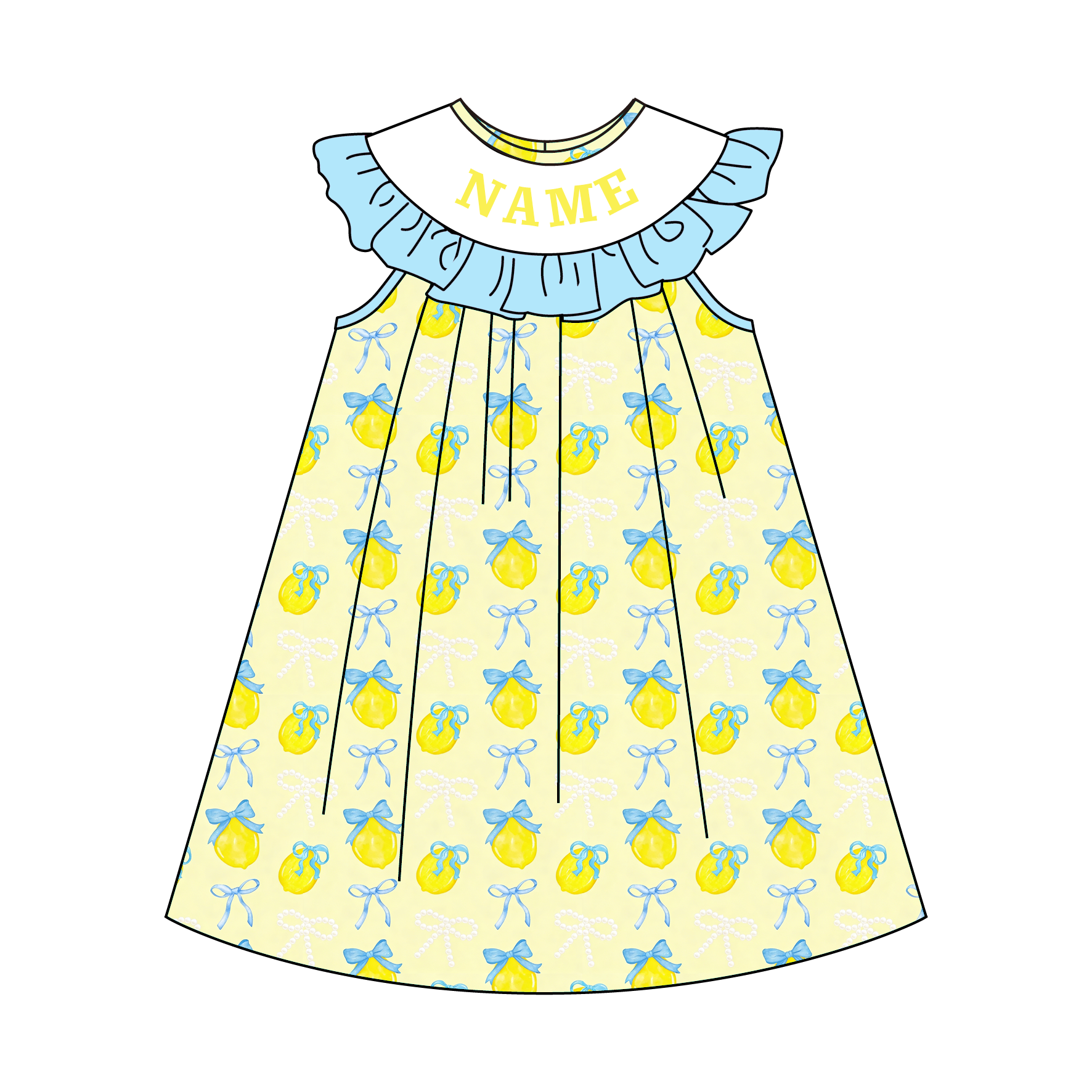 (Pre Order)Sisters Spring&Summer Lemon Embroidery Smocked Dress,Bloomer Set&Romper-Customized Name