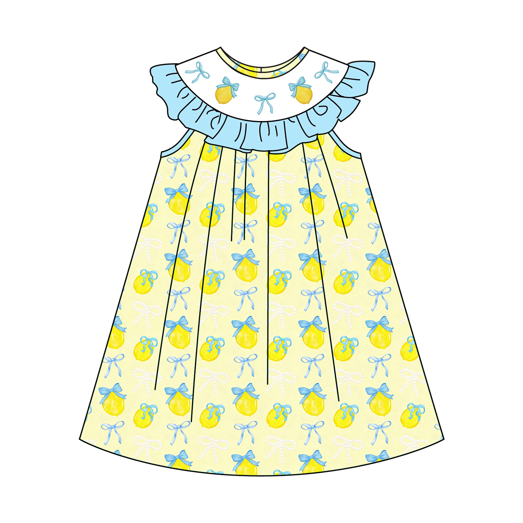 (Pre Order)Siblings Summer Lemon Embroidery Smocked Dress,Bloomer Set&Romper