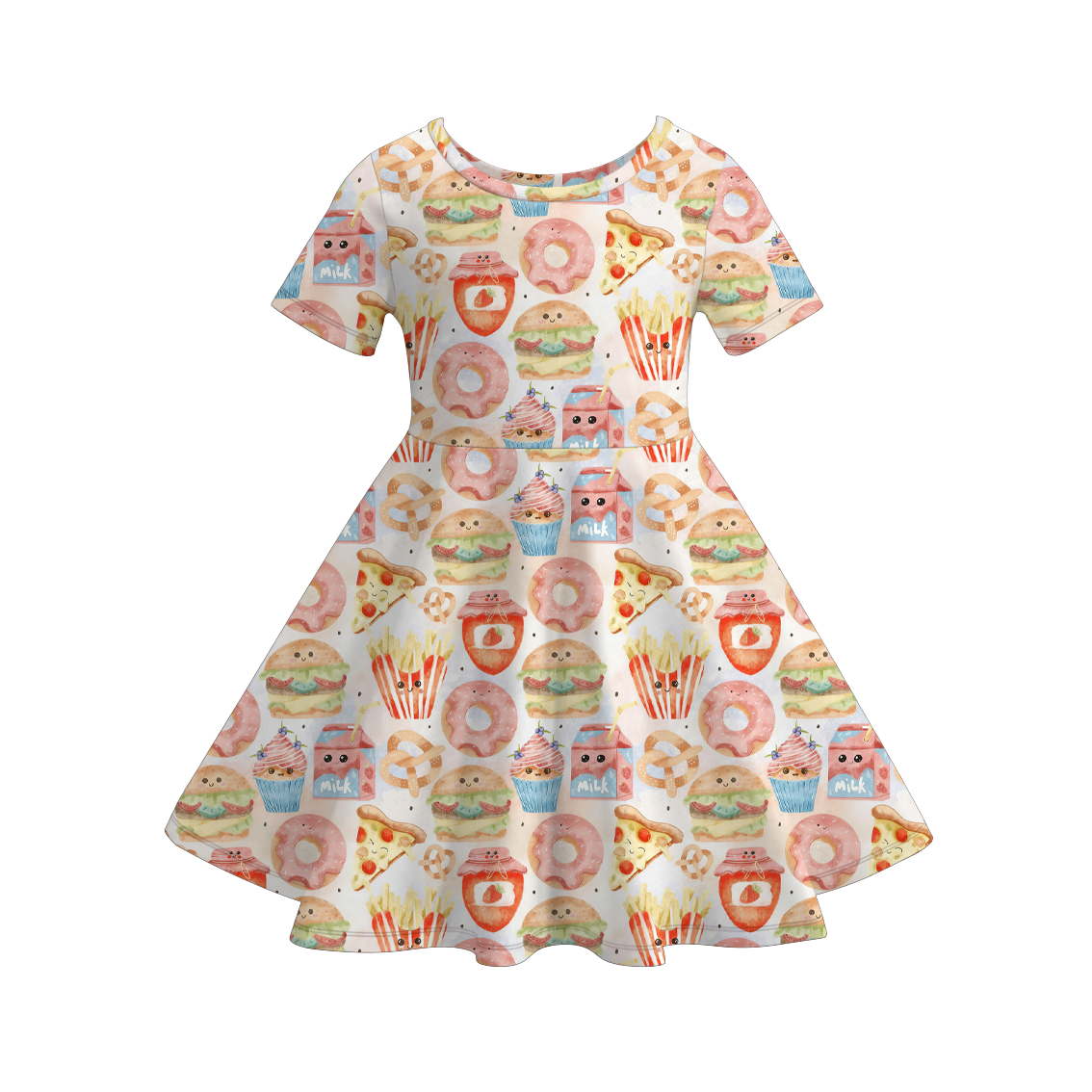 (Pre Order)Girls Spring&Summer Burger Print Dress