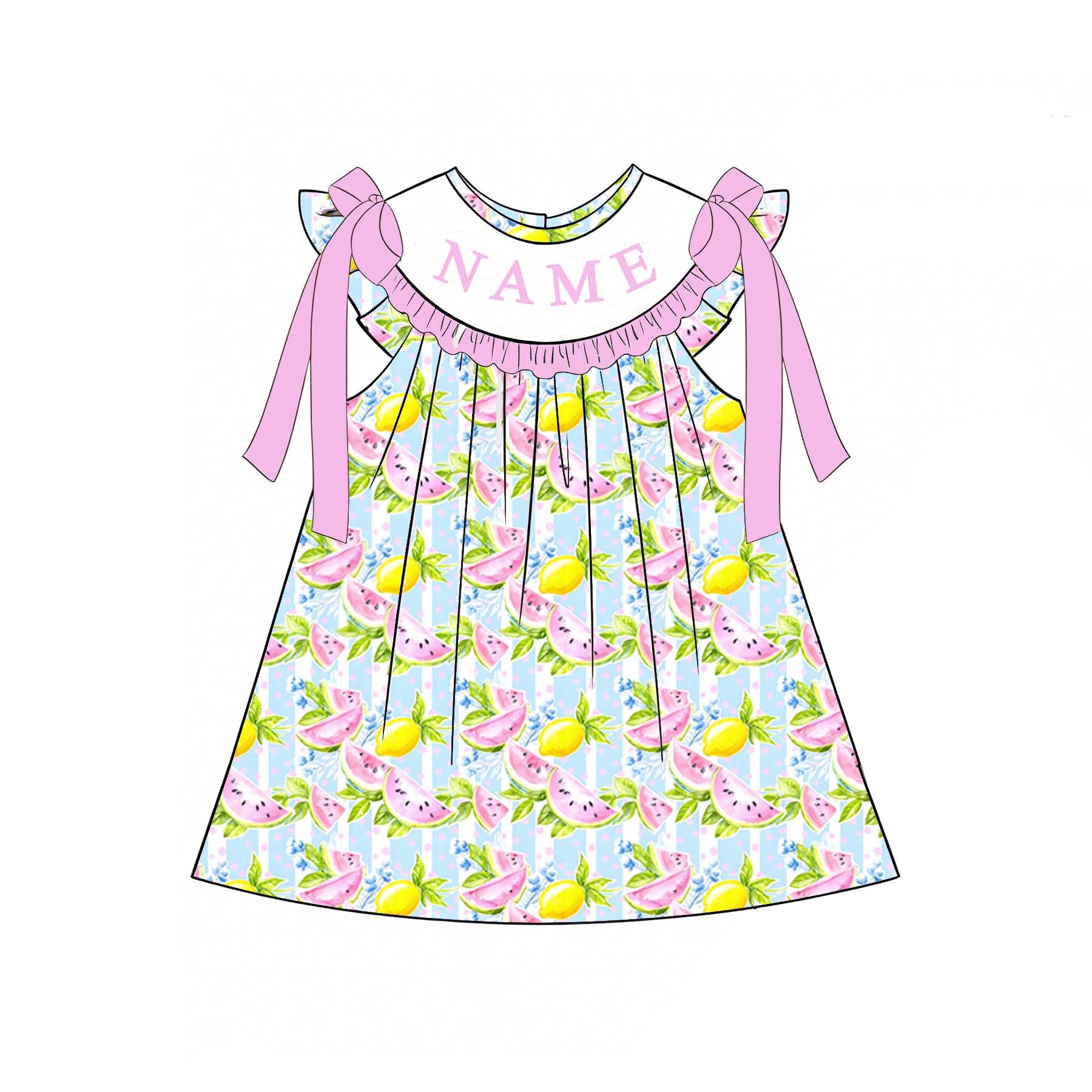 (Pre Order)Sisters Summer Watermelon&Lemon Embroidery Smocked Dress&Romper-Customized Name