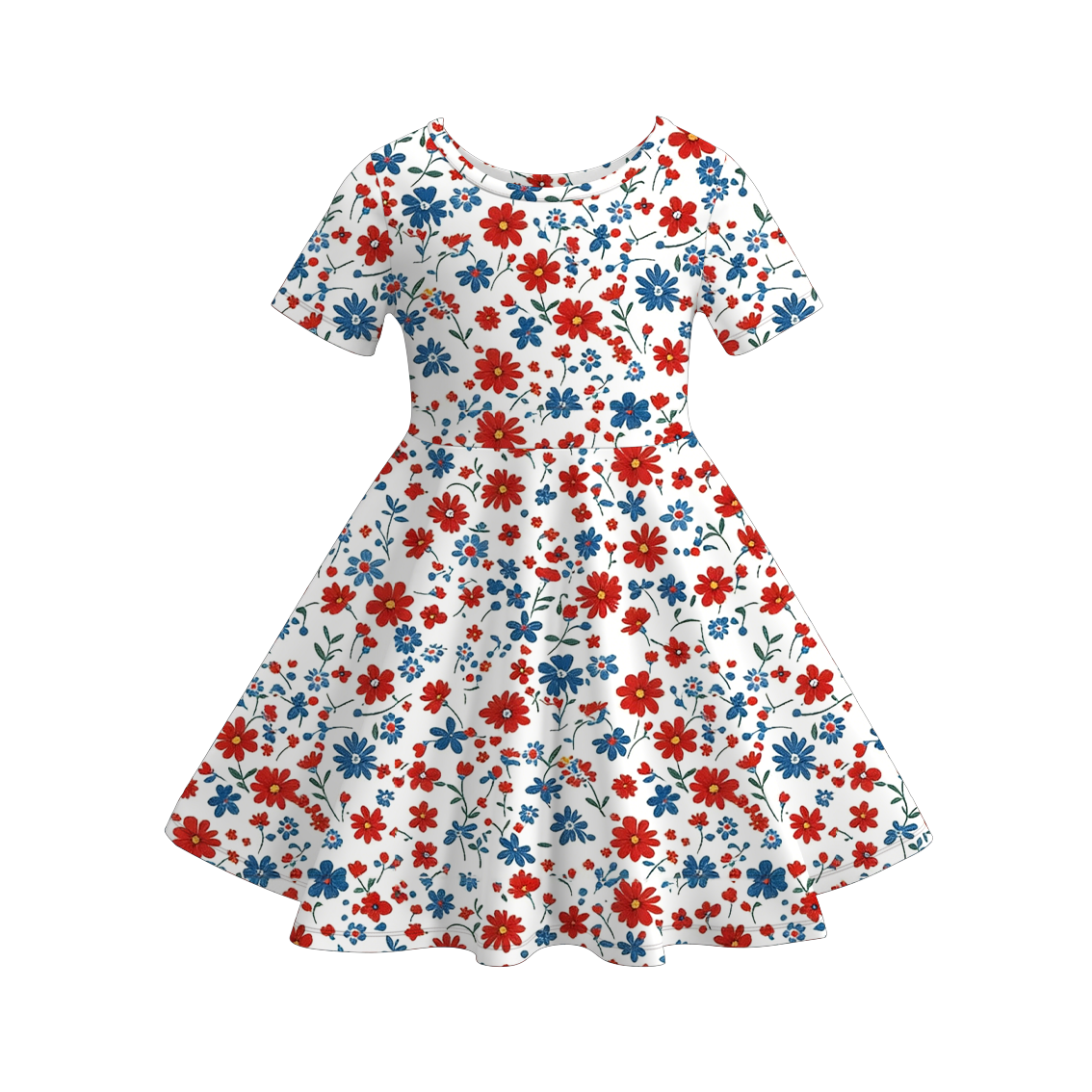 (Pre Order)Girls Summer Patriotic Print Dress&Shorts Set