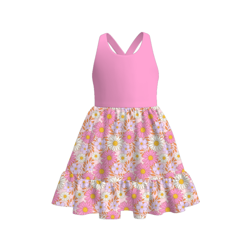 (Pre Order)Girls Spring&Summer Bow,Floral Print Dress