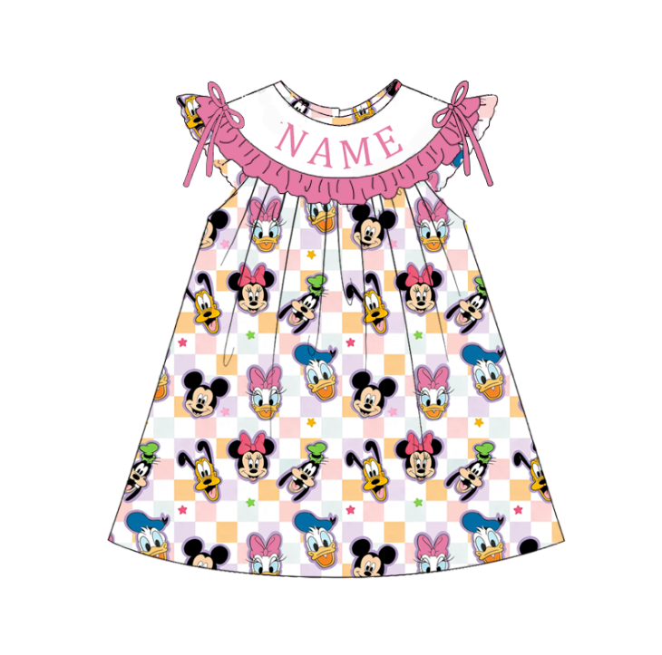 (Pre Order)Sisters Spring&Summer Cartoon Embroidery Smocked Dress,Set&Romper-Customized name