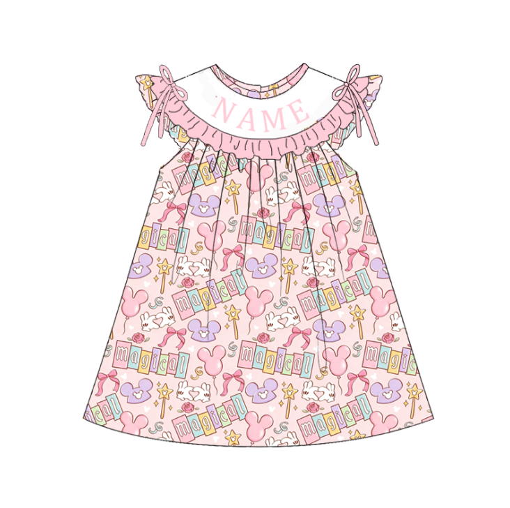 (Pre Order)Sisters Spring&Summer Cartoon Embroidery Smocked Dress,Set&Romper-Customized name