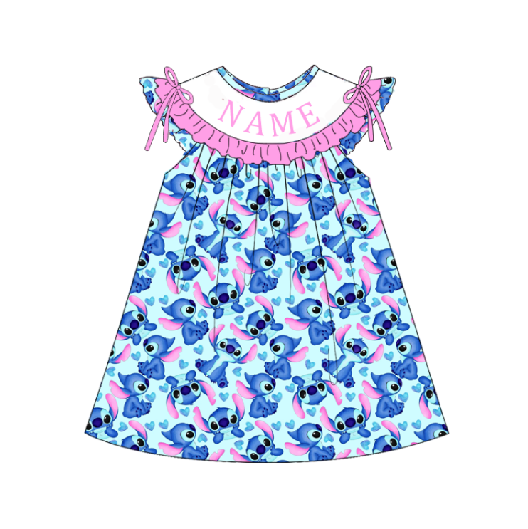 (Pre Order)Sisters Spring&Summer Cartoon Embroidery Smocked Dress,Set&Romper-Customized name