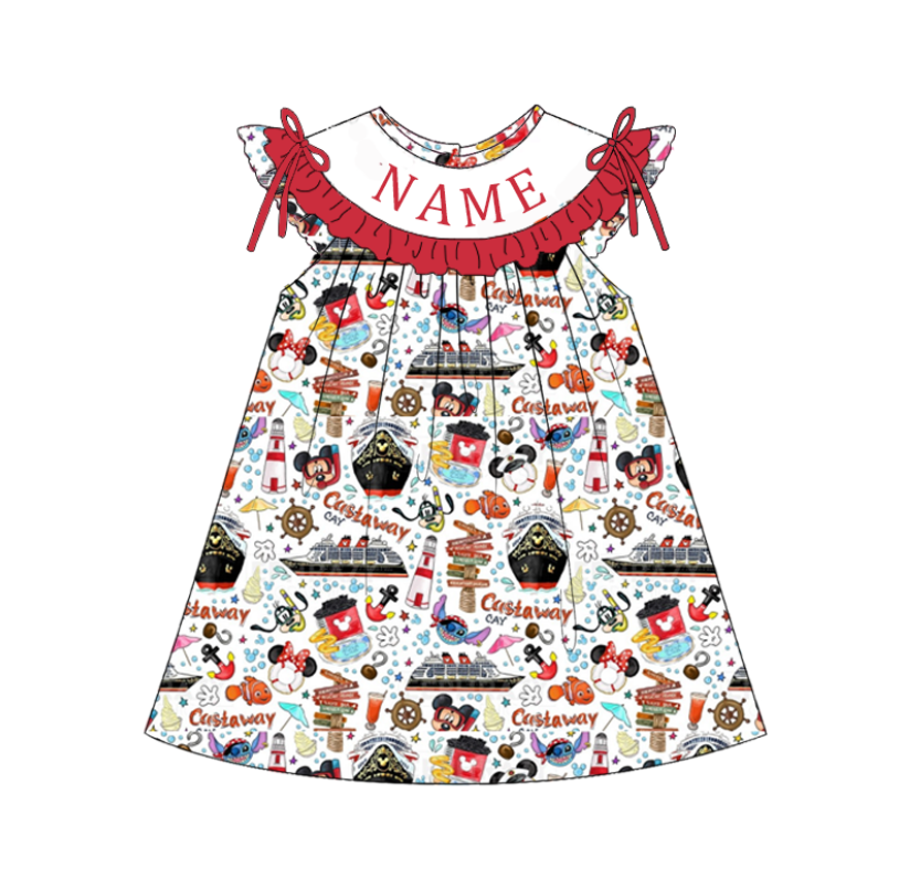 (Pre Order)Sisters Spring&Summer Cartoon Embroidery Smocked Dress,Set&Romper-Customized name