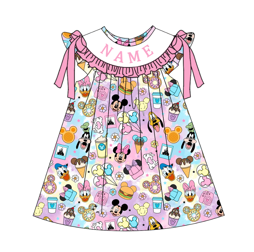 (Pre Order)Sisters Spring&Summer Cartoon Embroidery Smocked Dress,Set&Romper-Customized name