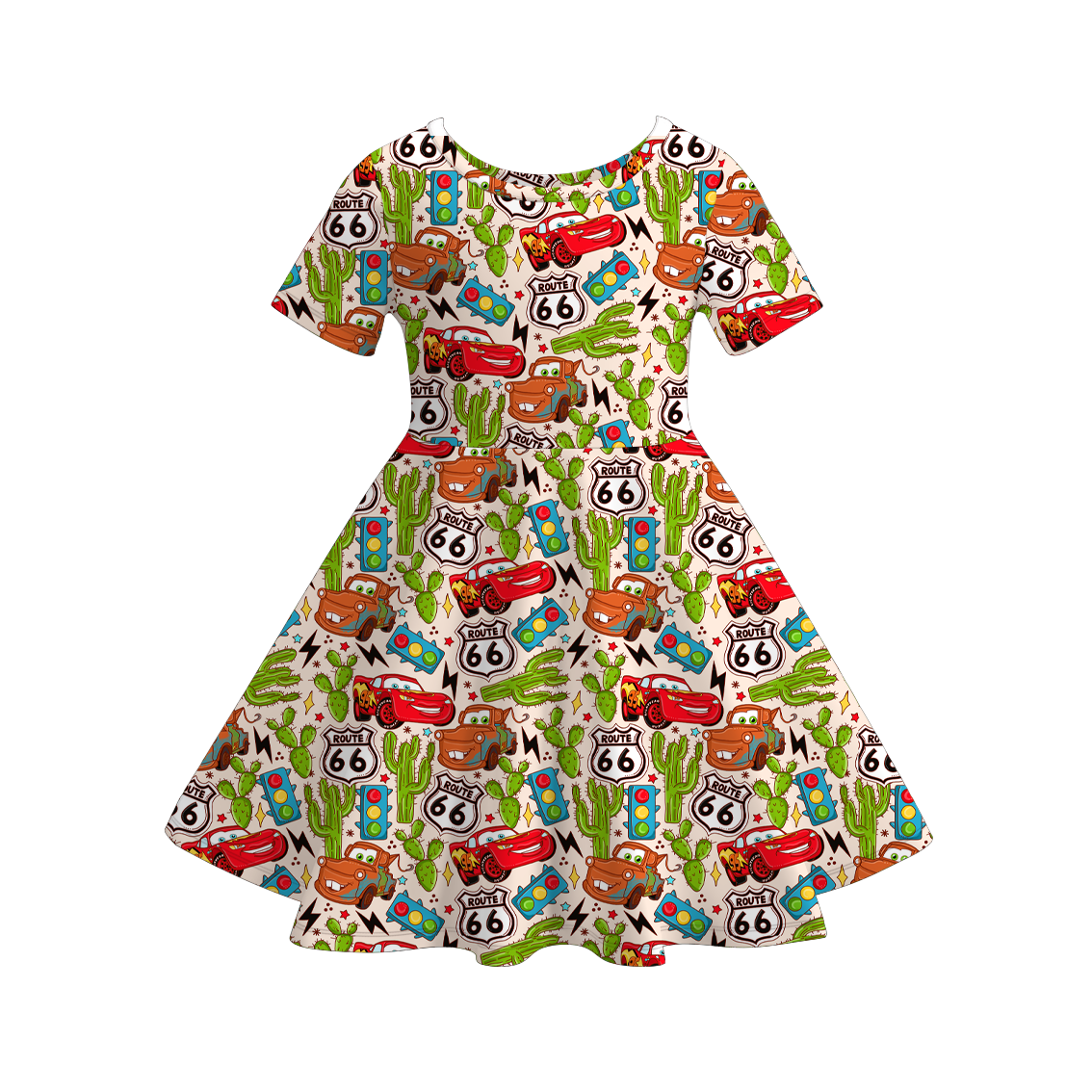 (Pre Order)Family Spring&Summer Cartoon Car Print Dress,Romper&Top