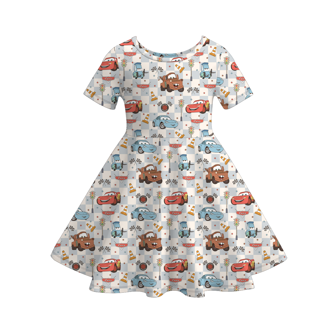 (Pre Order)Family Spring&Summer Cartoon Car Print Dress,Set,Romper&Top